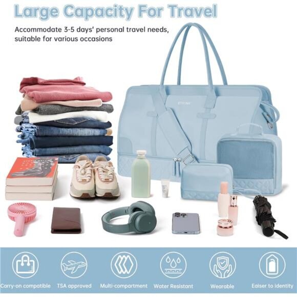 Weekender Overnight Bag for Women Light Blue - Picture 4 of 7